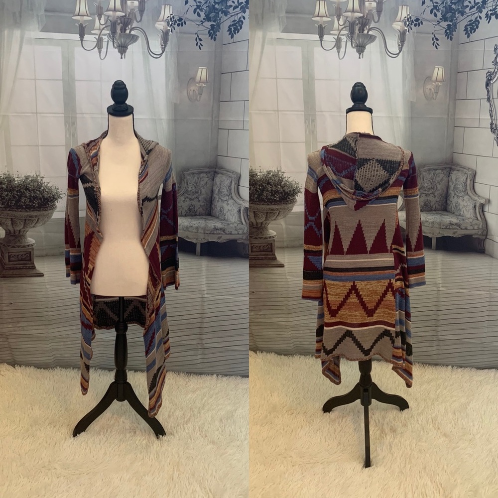 Long Multicolor Cardigan w/Hood